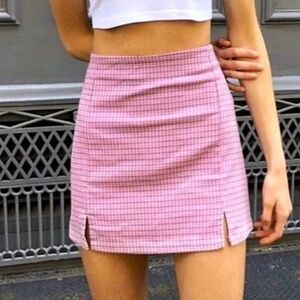 Brandy Melville John Galt Pink Plaid Skirt